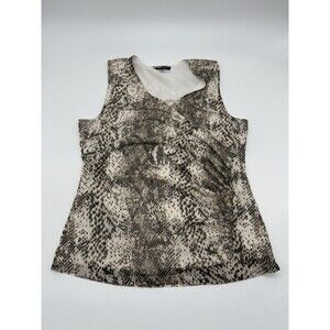 Cable & Gauge Blouse Tank Top Women's Large Taupe V-neck Pullover Leopard Animal